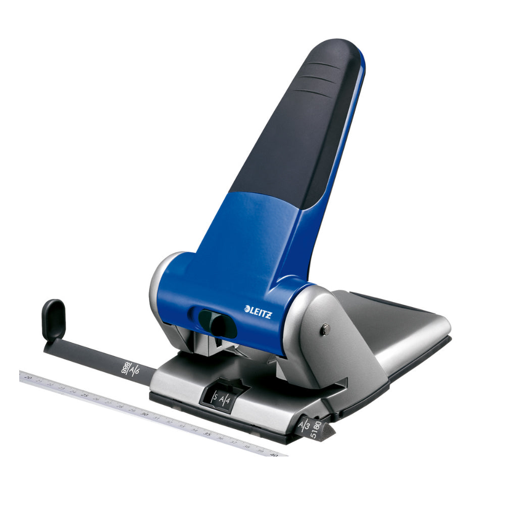 Perforator metalic Leitz 5180 de mare capacitate, 65 coli, albastru Perforator metalic Leitz 5180 de mare capacitate, 65 coli, albastru